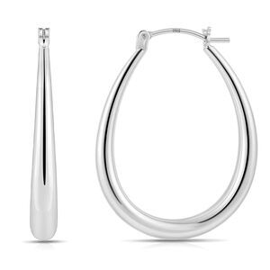 Silver Chunky Hoop Earrings for Women, 14K White Gold Plated Oval Hoop